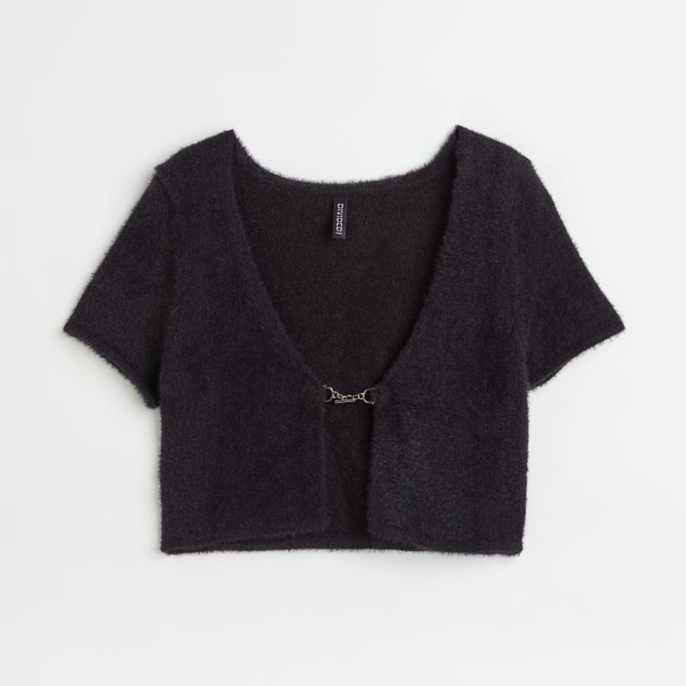 Fuzzy Black Top with Chain Detail 🪄